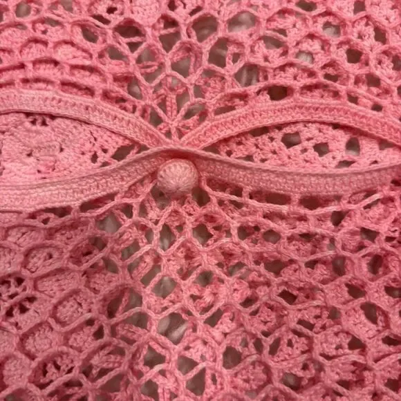 4 VINTAGE Lot Pillowcases Pink Round Crochet Battenburg Lace Square Patchwork - Picture 7 of 11